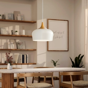Eglo Obregon Cream Metal & Wood Accent Ceiling Pendant sleek LED ceiling lamp