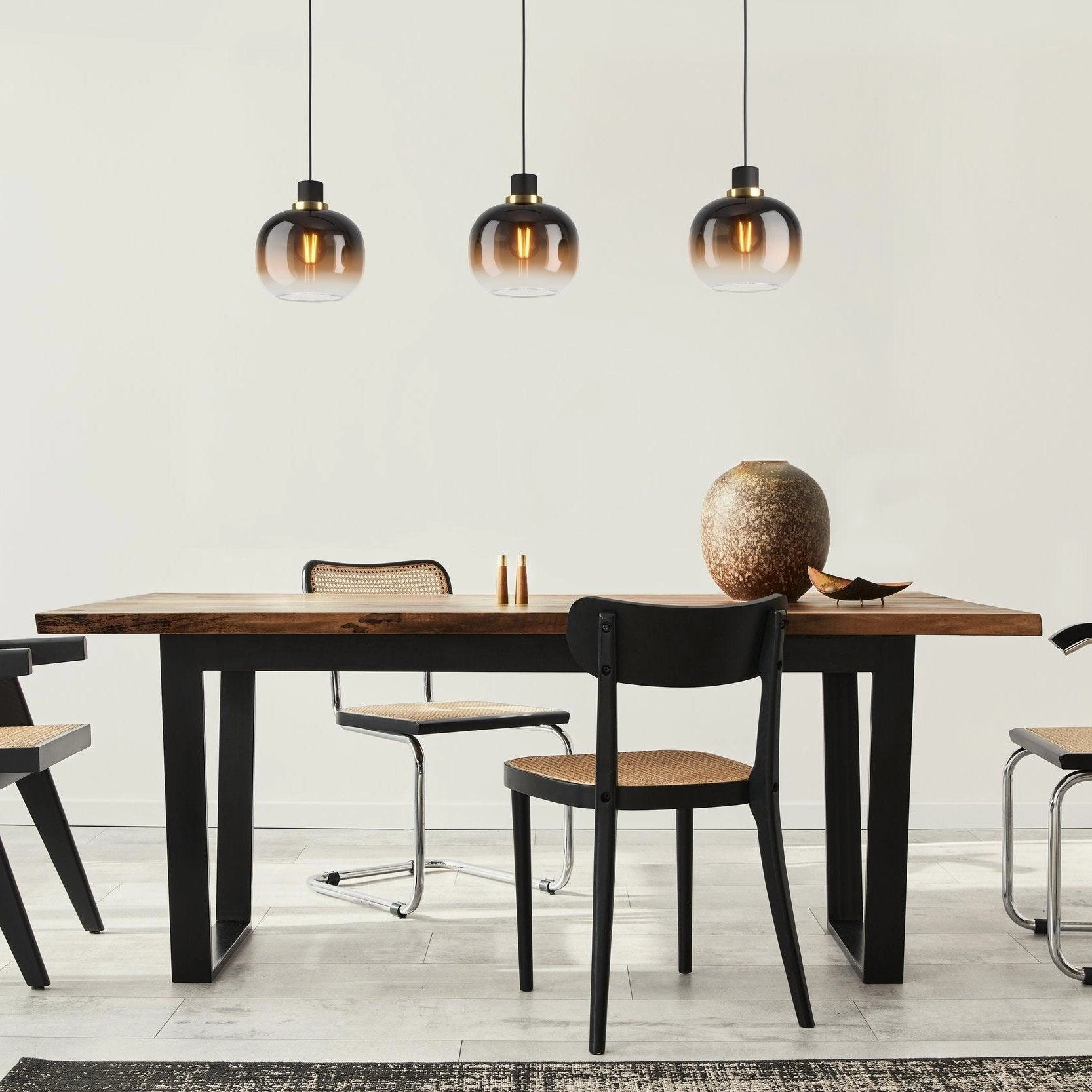 Eglo Oilella 3 Light Spherical Black & Brown Glass Pendant flush mount ceiling fixture