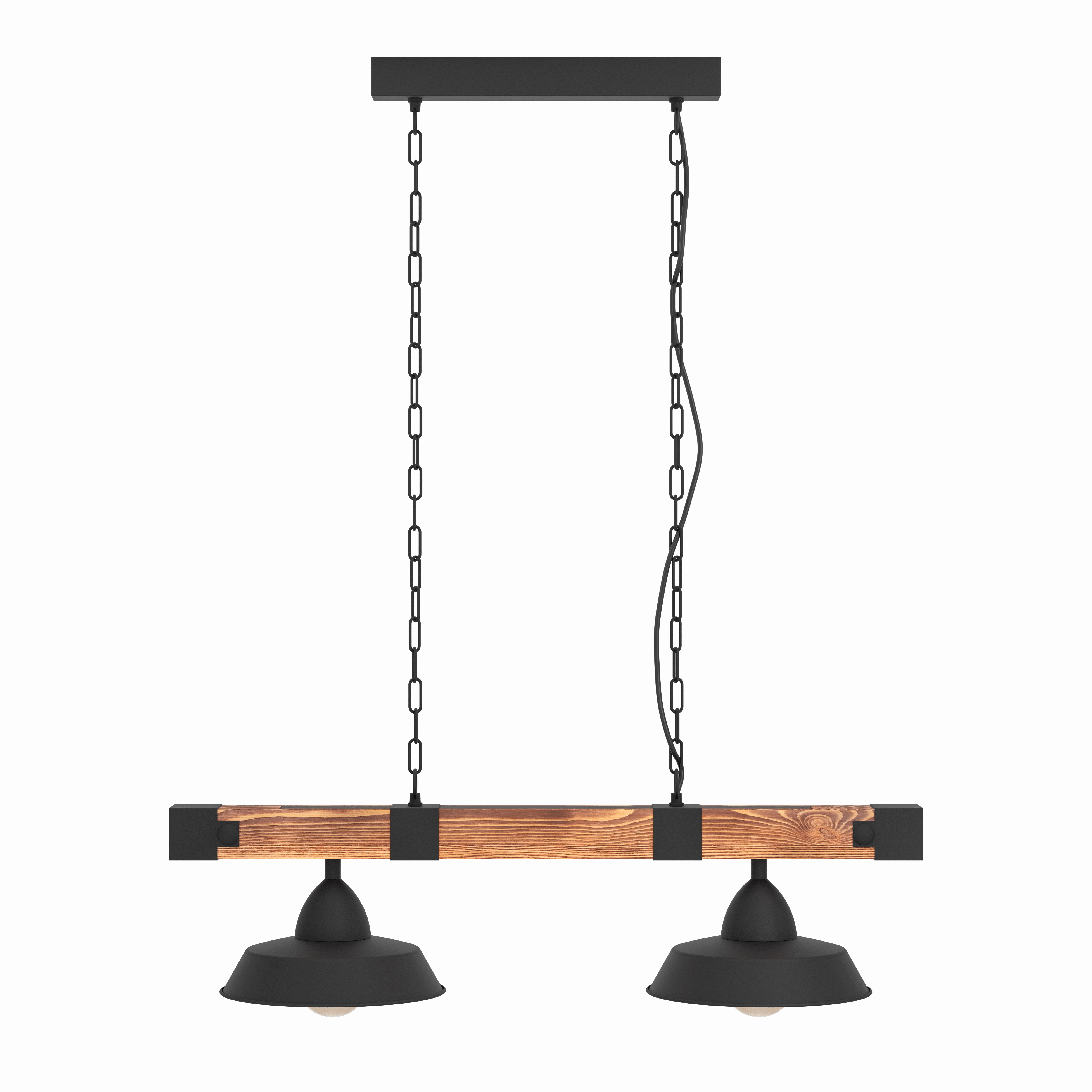 Eglo Oldbury 2 Light Burt Wood & Black Shaded Ceiling Pendant