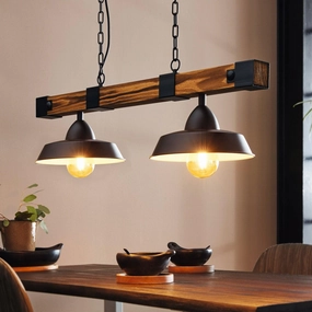 Eglo Oldbury 2 Light Burt Wood & Black Shaded Ceiling Pendant flush mount ceiling fixture