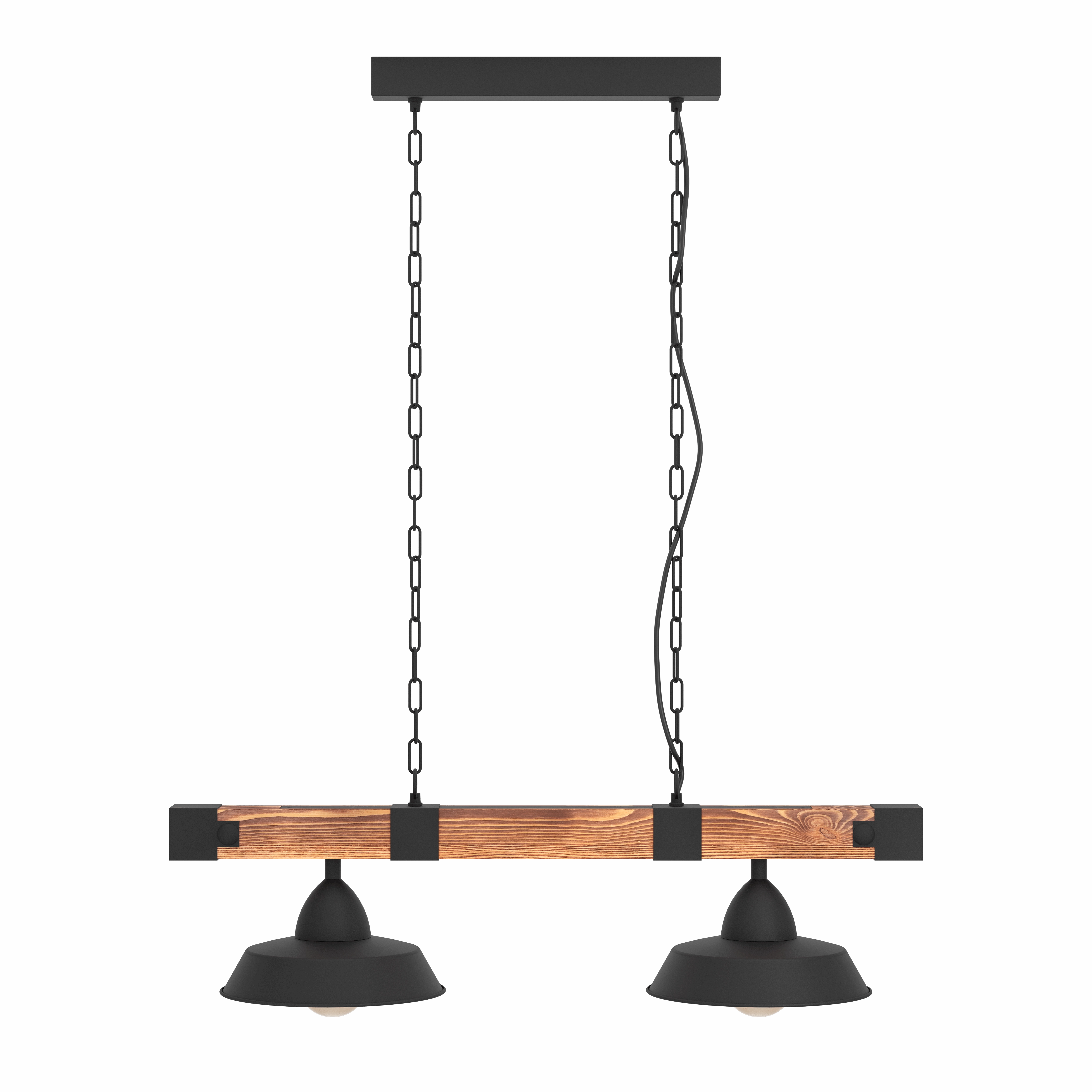 Eglo Oldbury 2 Light Burt Wood & Black Shaded Ceiling Pendant