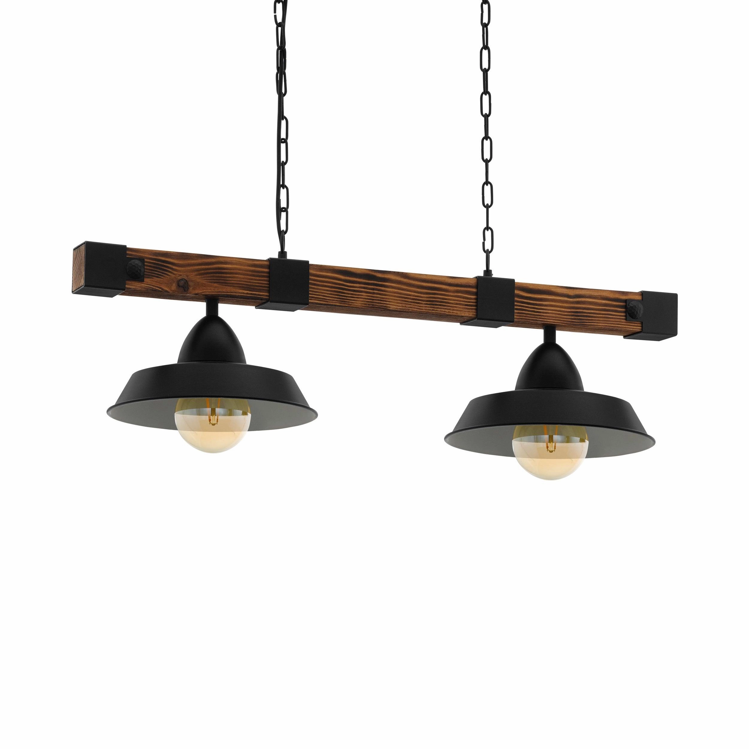 Eglo Oldbury 2 Light Burt Wood & Black Shaded Ceiling Pendant