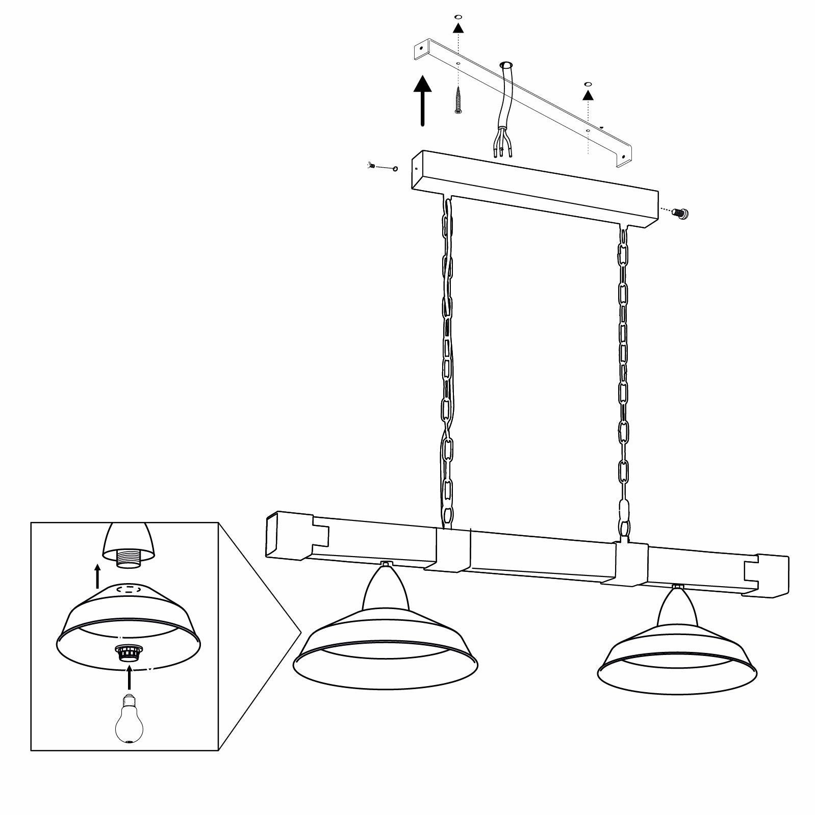 Eglo Oldbury 2 Light Burt Wood & Black Shaded Ceiling Pendant