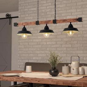 Eglo Oldbury 3 Light Burt Wood & Black Shaded Ceiling Pendant sleek LED ceiling lamp