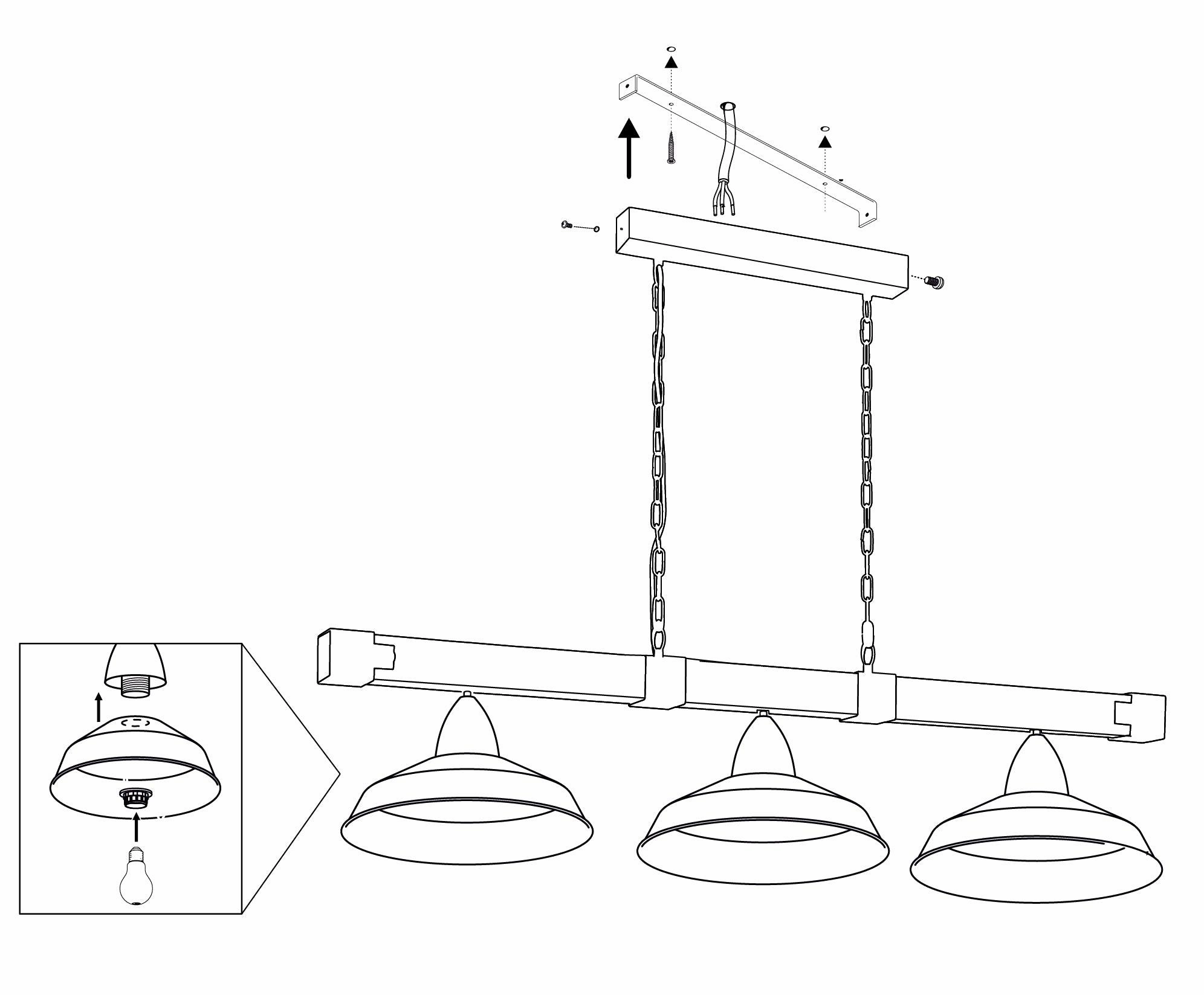 Eglo Oldbury 3 Light Burt Wood & Black Shaded Ceiling Pendant