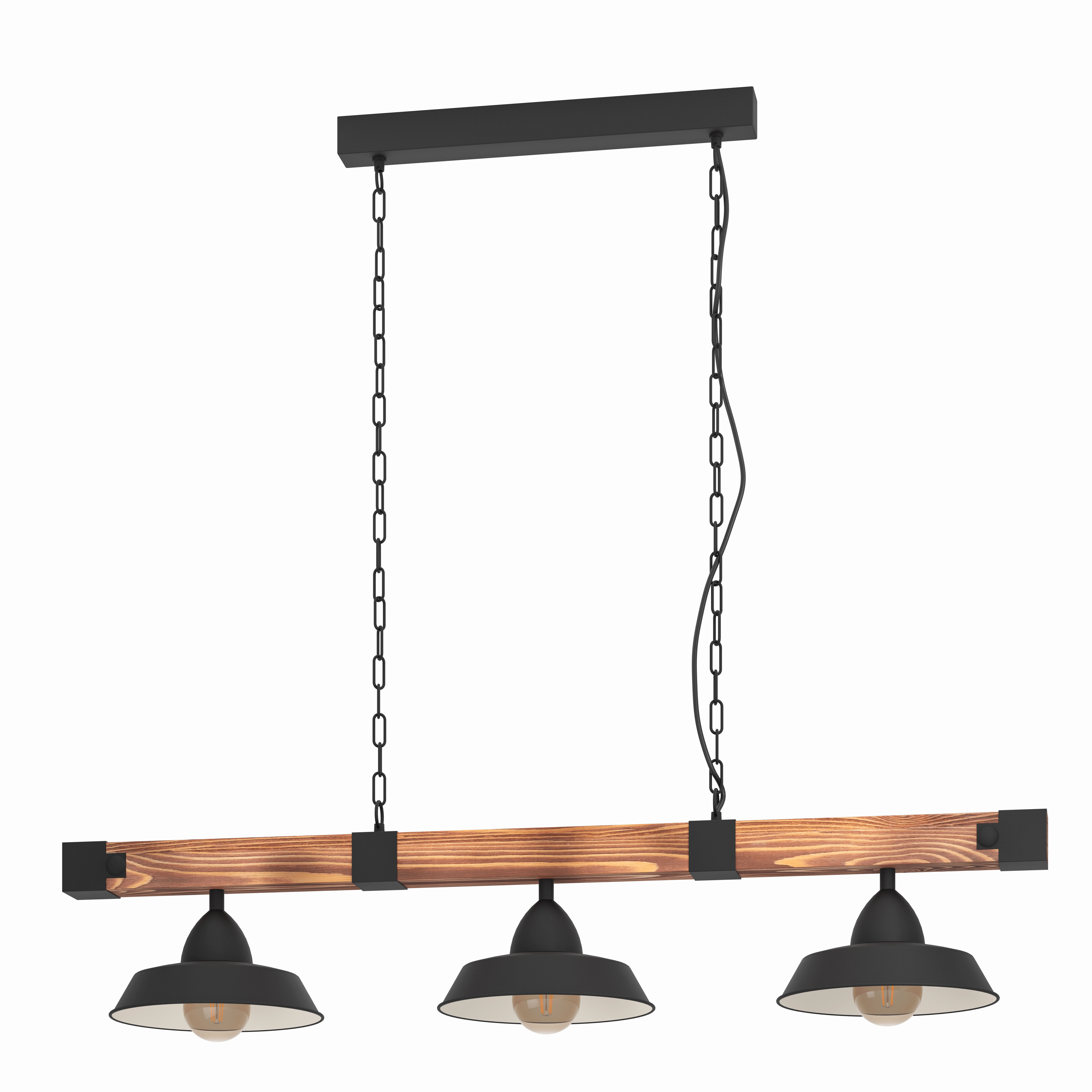 Eglo Oldbury 3 Light Burt Wood & Black Shaded Ceiling Pendant