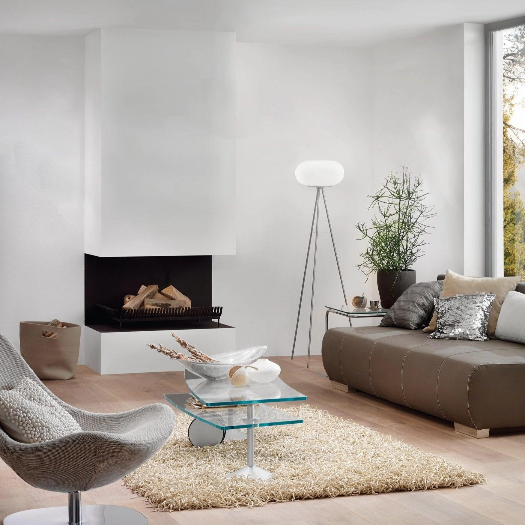 Eglo Optica Nickel Tripod Floor Lamp With Opal White Glass Shade