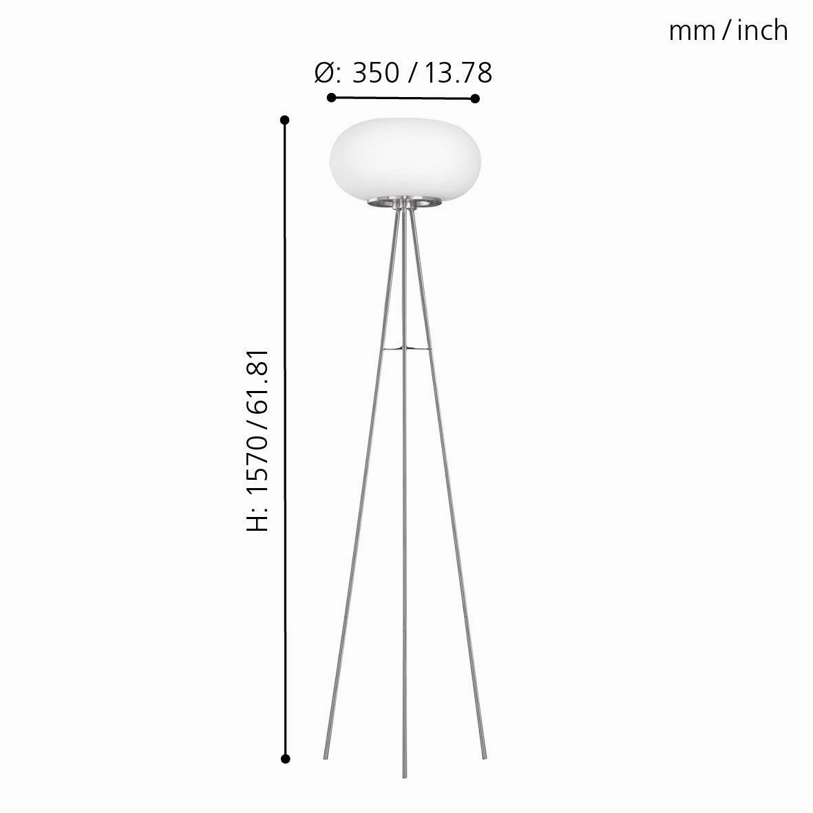 Eglo Optica Nickel Tripod Floor Lamp With Opal White Glass Shade