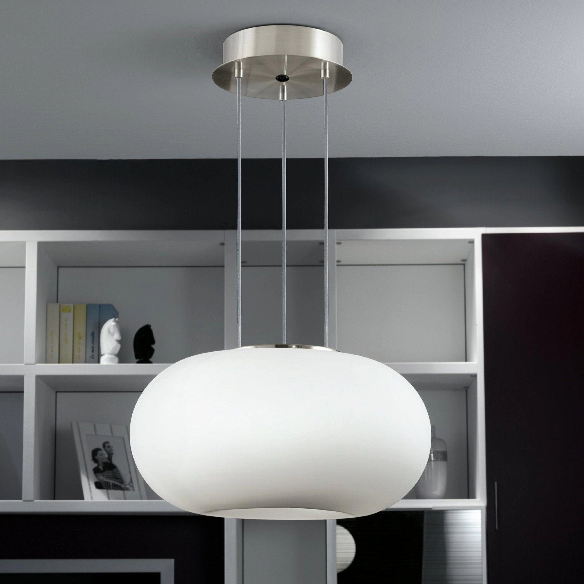 Eglo Optica White Opal Glass & Nickel Ceiling Pendant - 28cm