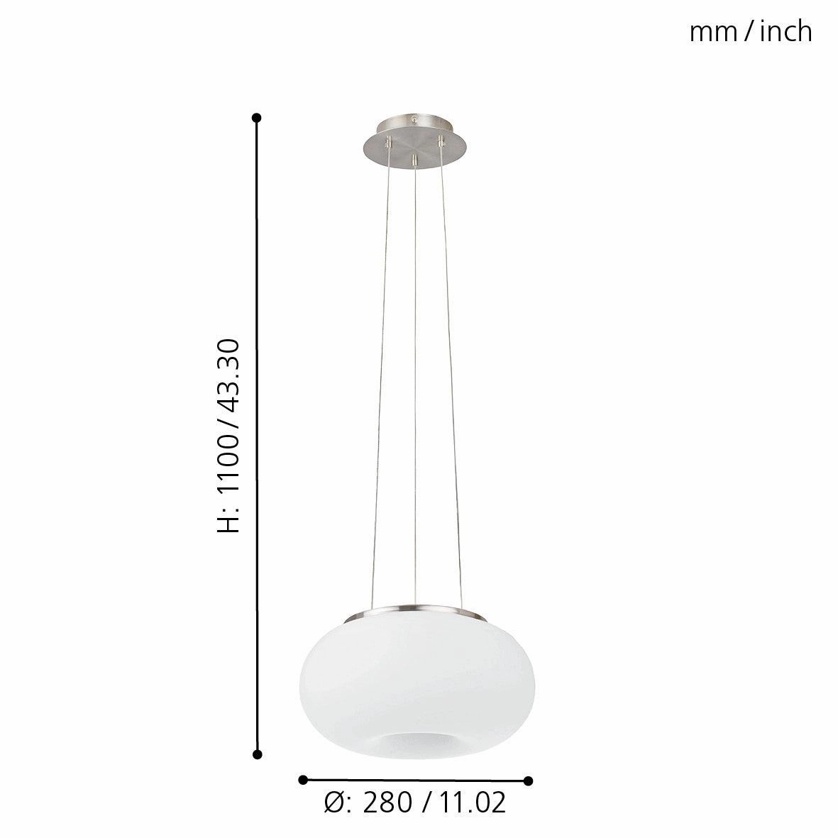 Eglo Optica White Opal Glass & Nickel Ceiling Pendant - 28cm