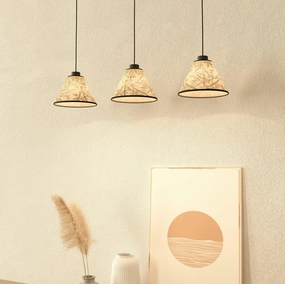 Eglo Oxpark 3 Light Bamboo Leave Fabric Ceiling Pendant flush mount ceiling fixture
