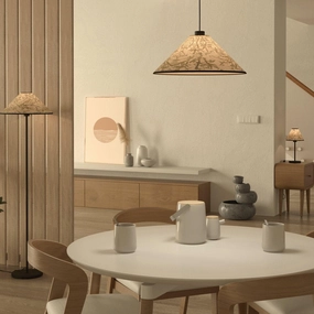 Eglo Oxpark Black Floor Lamp - Fabric Bamboo Leave Shade creative lampshade design