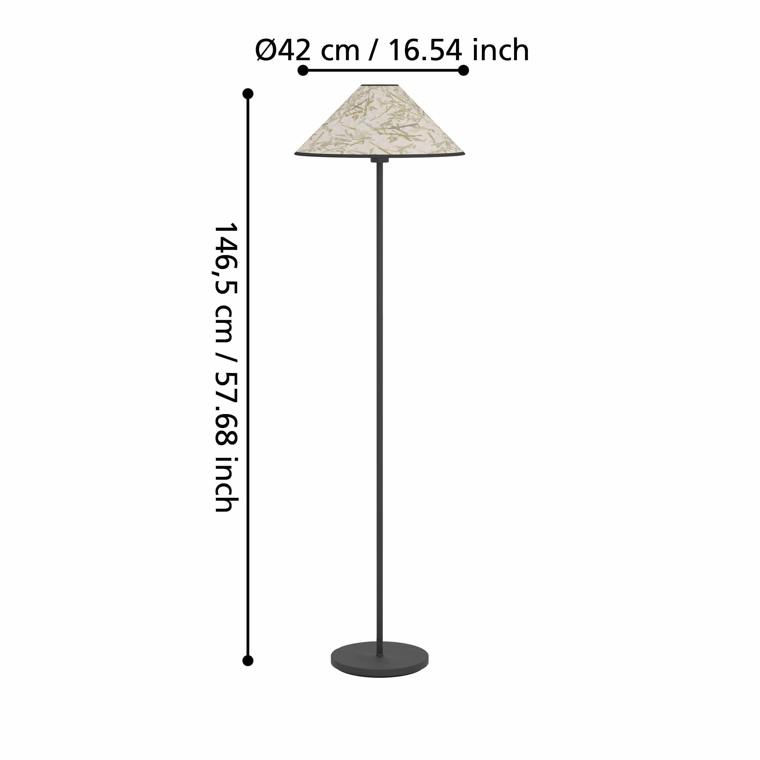 Eglo Oxpark Black Floor Lamp - Fabric Bamboo Leave Shade