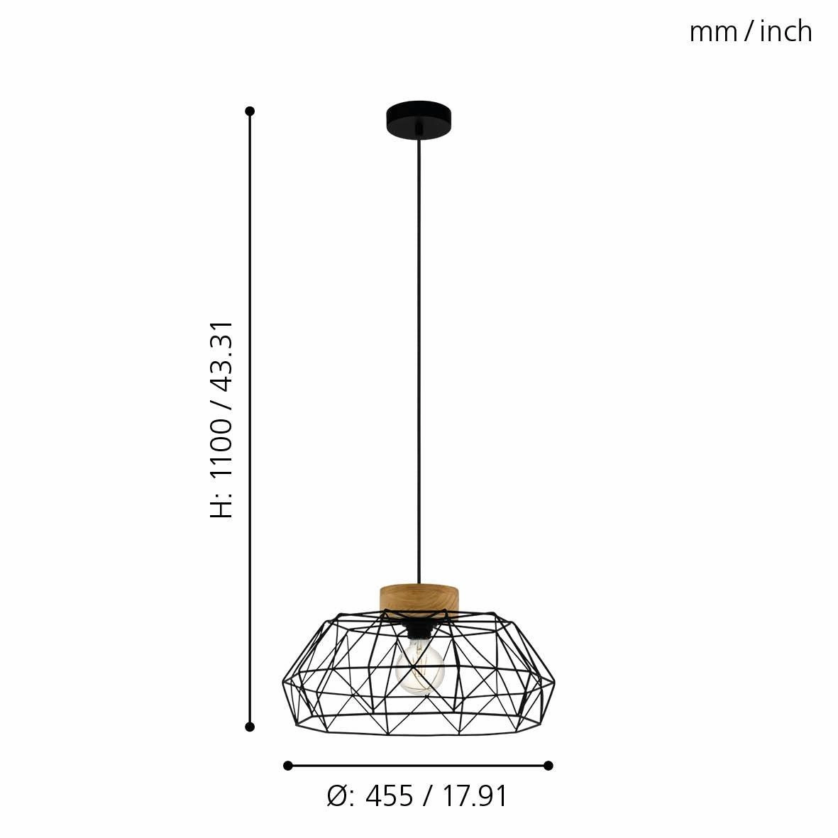 Eglo Padstow Black Geometric Wire Lampshade Ceiling Pendant