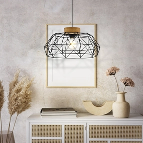 Eglo Padstow Black Geometric Wire Lampshade Ceiling Pendant sleek LED ceiling lamp