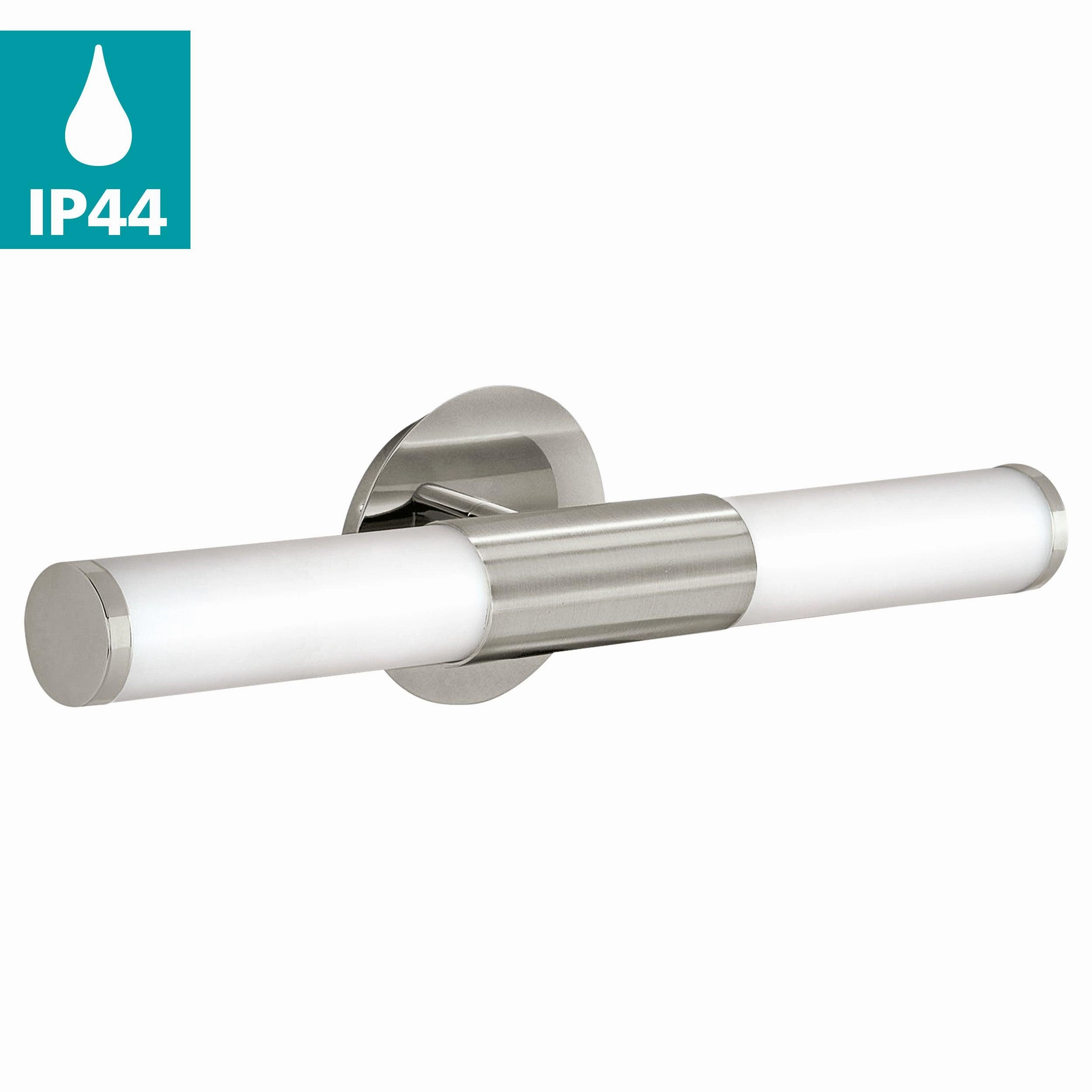 Eglo Palmera IP44 Nickel & White Glass Bathroom Wall Light