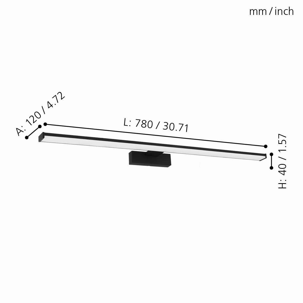 Eglo Pandella 1 IP44 Black LED Bathroom Wall / Mirror Light - 78cm