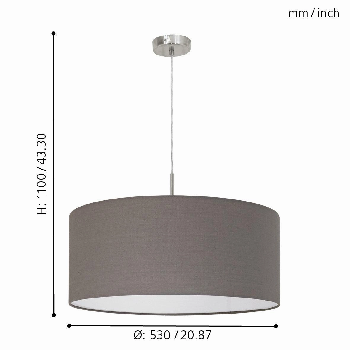 Eglo Pasteri Nickel Ceiling Pendant With Brown Fabric Shade - 53cm