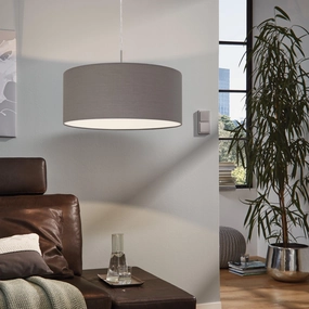 Eglo Pasteri Nickel Ceiling Pendant With Brown Fabric Shade - 53cm sleek LED ceiling lamp