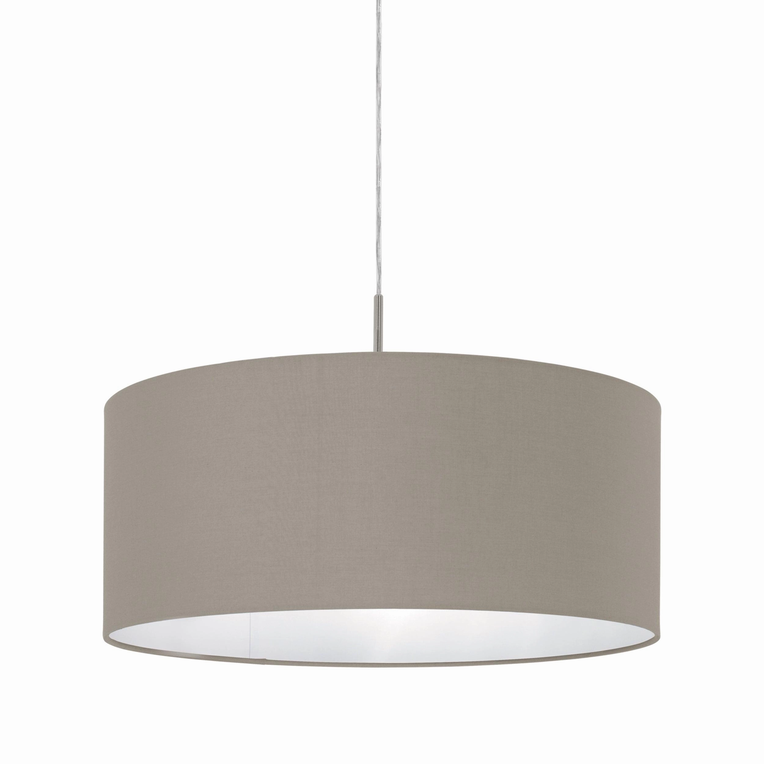 Eglo Pasteri Nickel Ceiling Pendant With Fabric Taupe Shade - 53cm