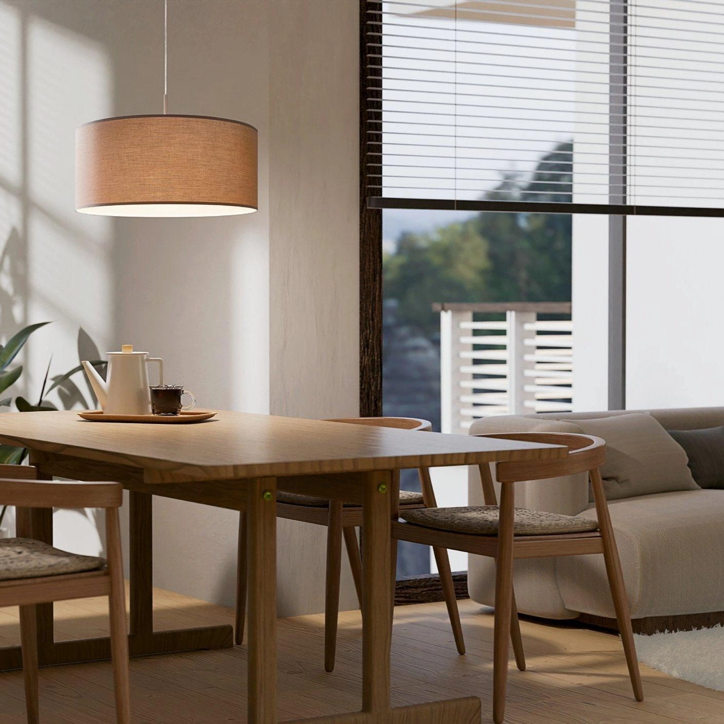 Eglo Pasteri Nickel Ceiling Pendant With Fabric Taupe Shade - 53cm sleek LED ceiling lamp