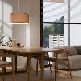 Eglo Pasteri Nickel Ceiling Pendant With Fabric Taupe Shade - 53cm sleek LED ceiling lamp