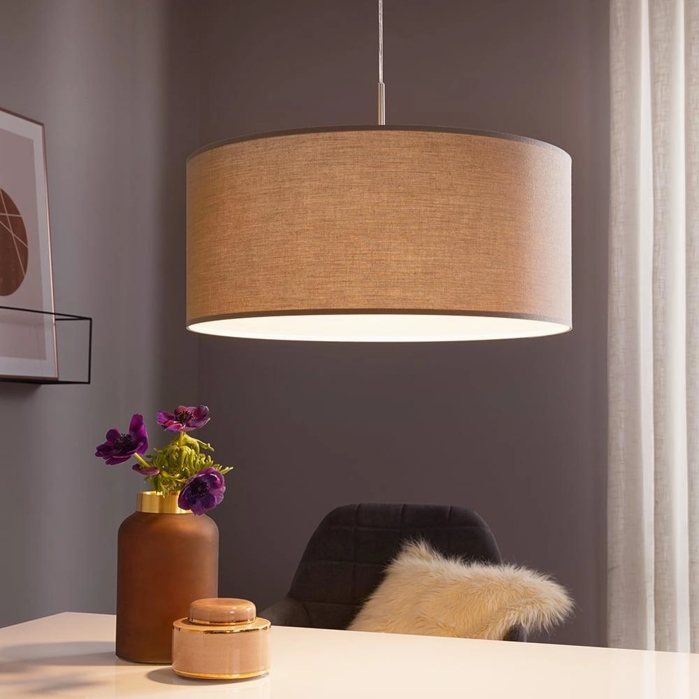 Eglo Pasteri Nickel Ceiling Pendant With Fabric Taupe Shade - 53cm