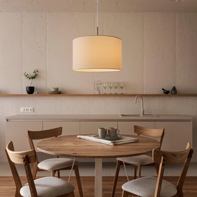 Eglo Pasteri Nickel Ceiling Pendant With Fabric White Shade - 38cm flush mount ceiling fixture