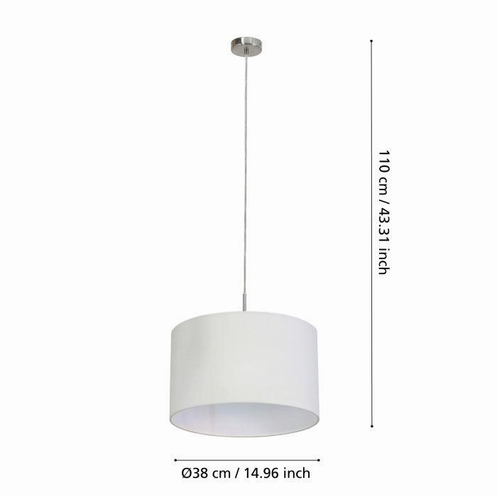 Eglo Pasteri Nickel Ceiling Pendant With Fabric White Shade - 38cm