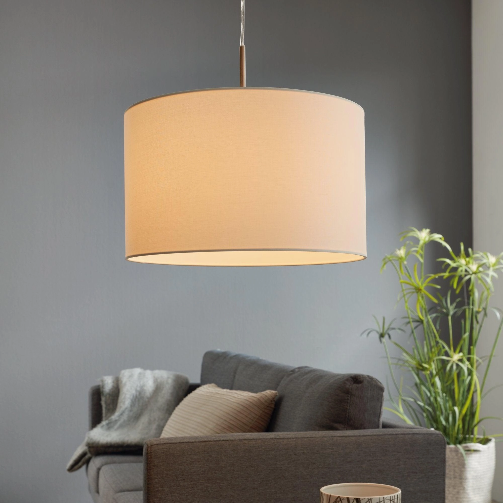 Eglo Pasteri Nickel Ceiling Pendant With Fabric White Shade - 38cm