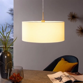 Eglo Pasteri Nickel Ceiling Pendant With Fabric White Shade - 53cm flush mount ceiling fixture