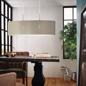 Eglo Pasteri Nickel Ceiling Pendant With Oval Taupe Shade - 75cm sleek LED ceiling lamp