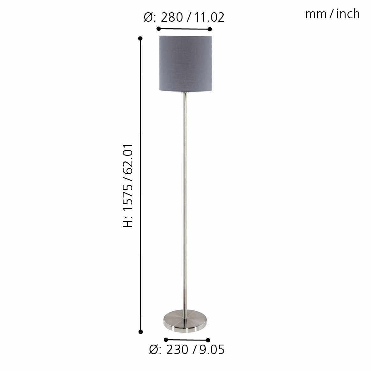 Eglo Pasteri Nickel Floor Lamp With Grey Fabric Shade