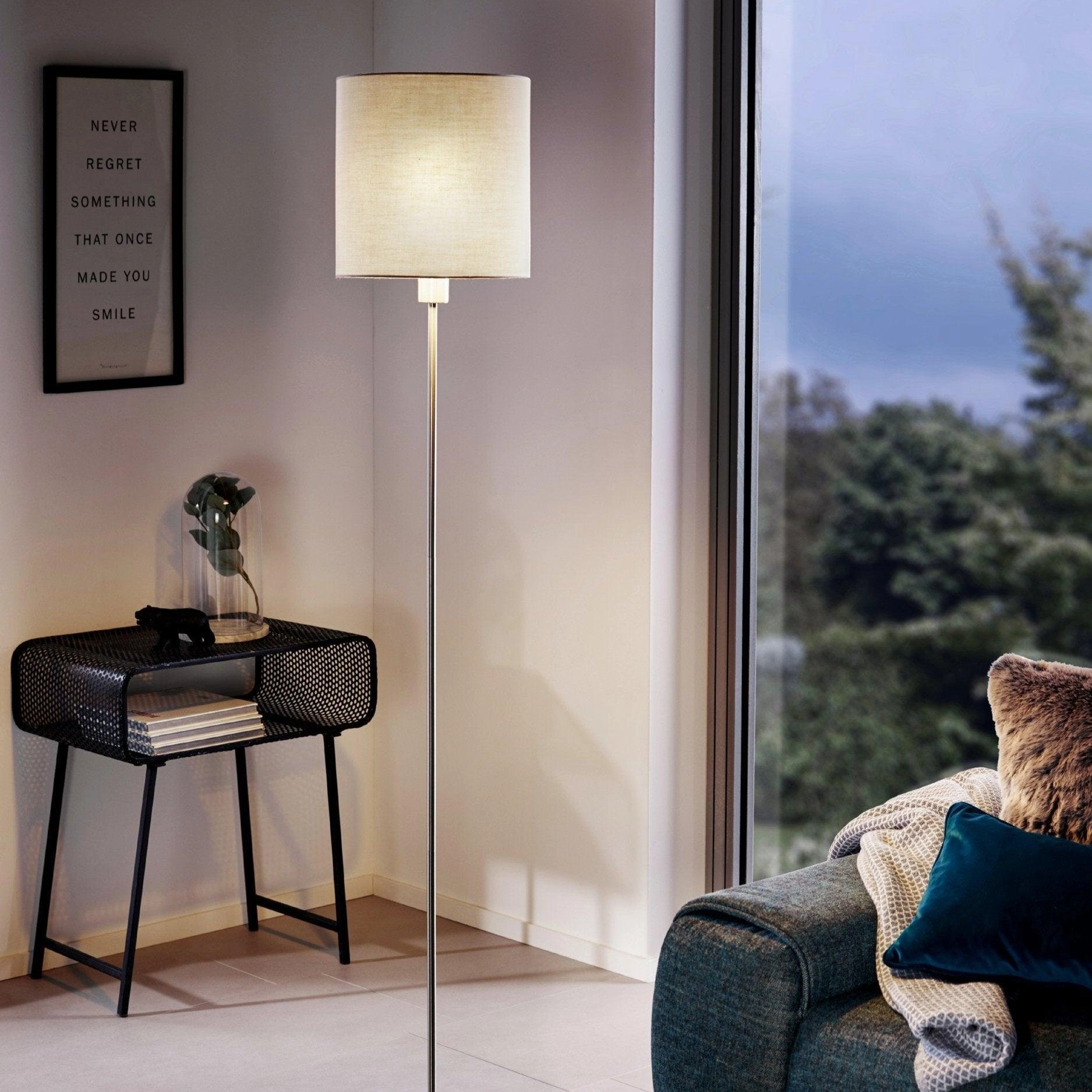 Eglo Pasteri Nickel Floor Lamp With Taupe Fabric Shade