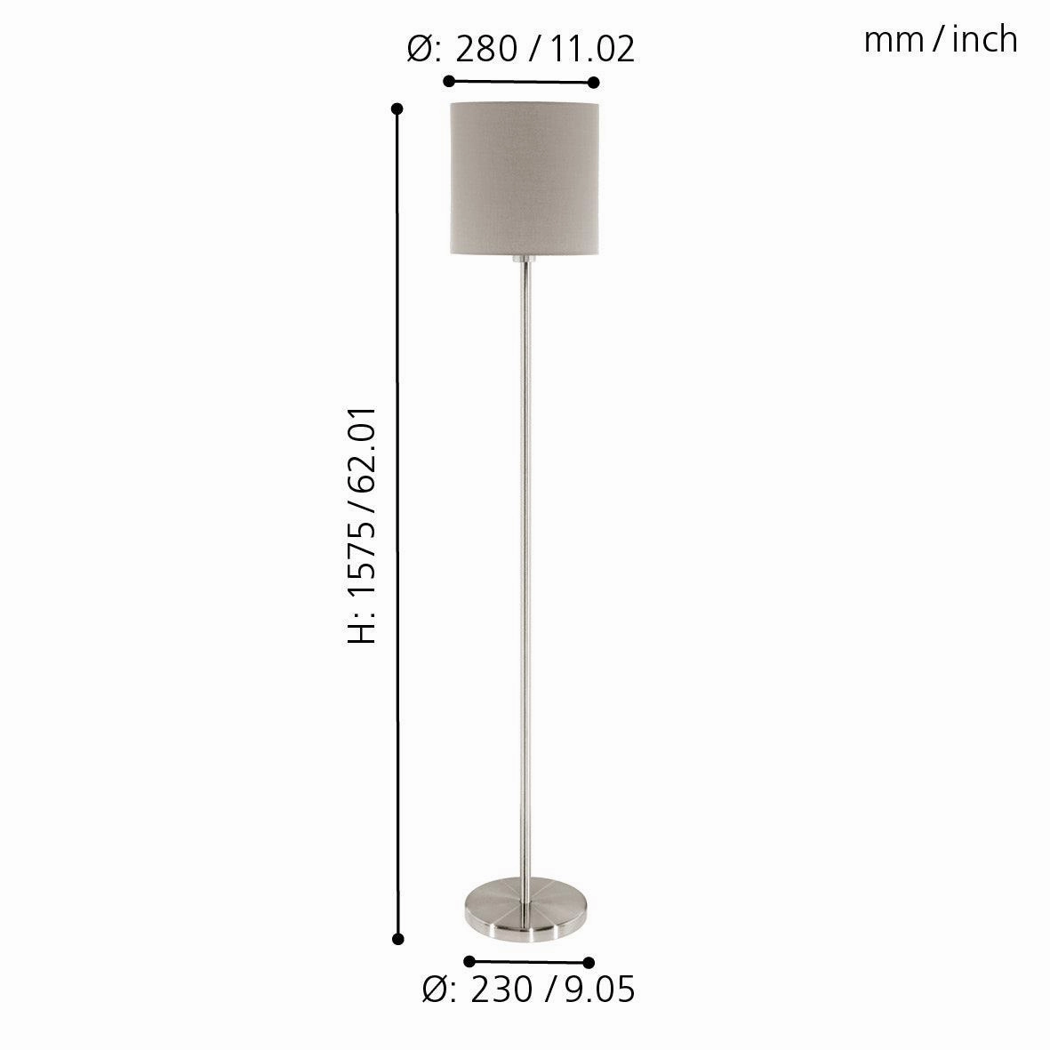 Eglo Pasteri Nickel Floor Lamp With Taupe Fabric Shade