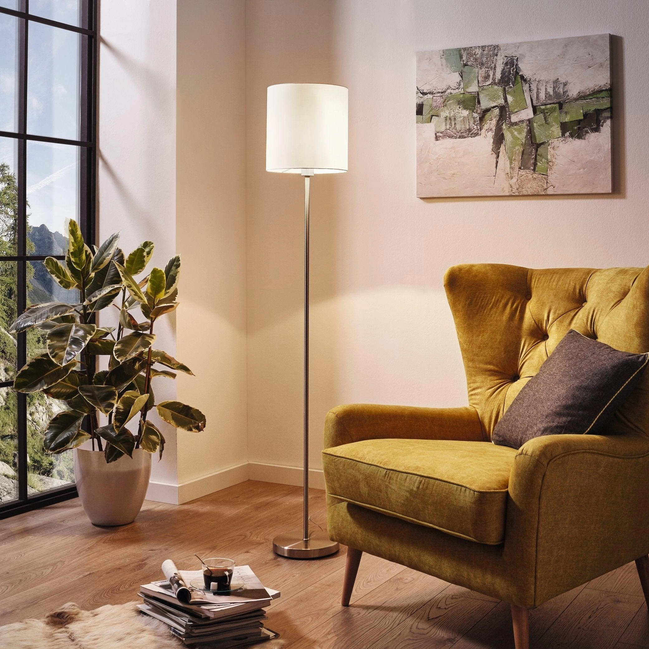 Eglo Pasteri Nickel Floor Lamp With White Fabric Shade