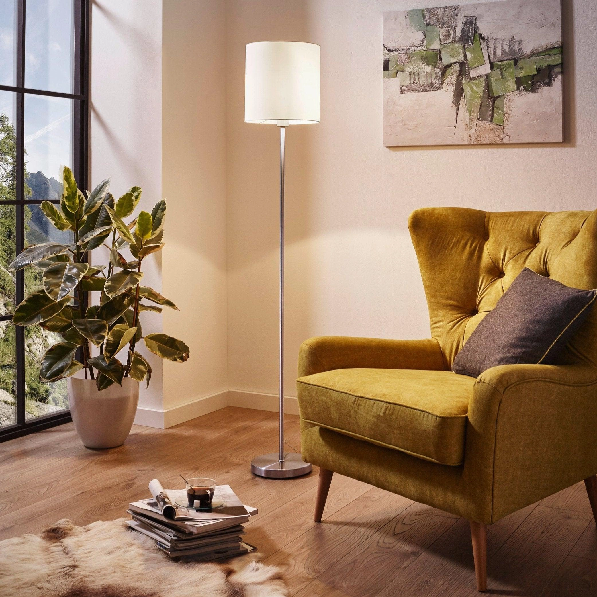 Eglo Pasteri Nickel Floor Lamp With White Fabric Shade