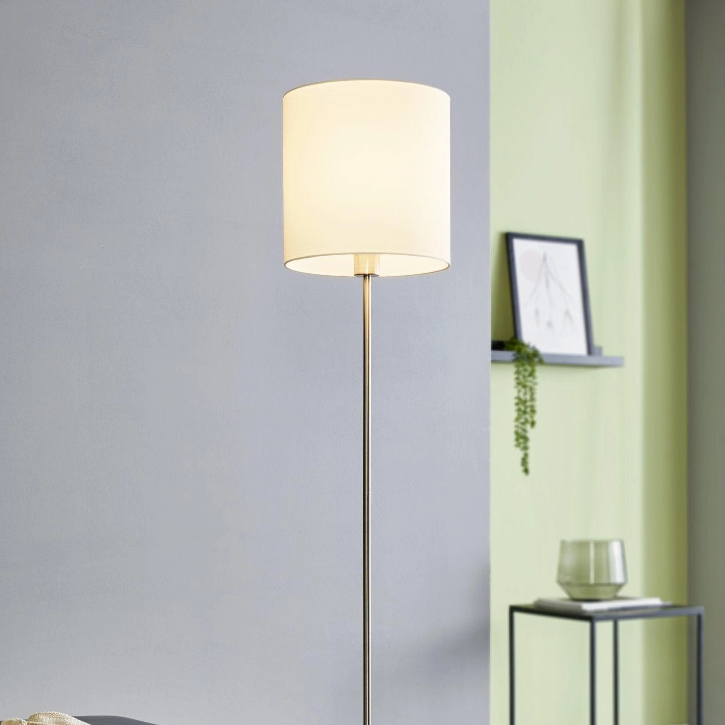 Eglo Pasteri Nickel Floor Lamp With White Fabric Shade