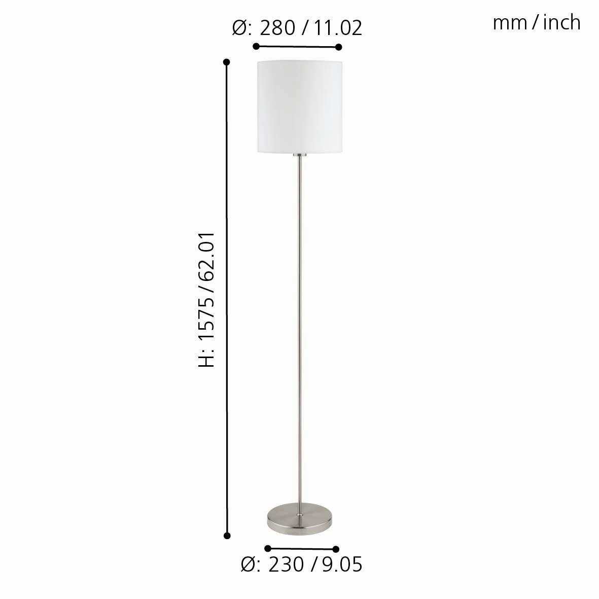 Eglo Pasteri Nickel Floor Lamp With White Fabric Shade