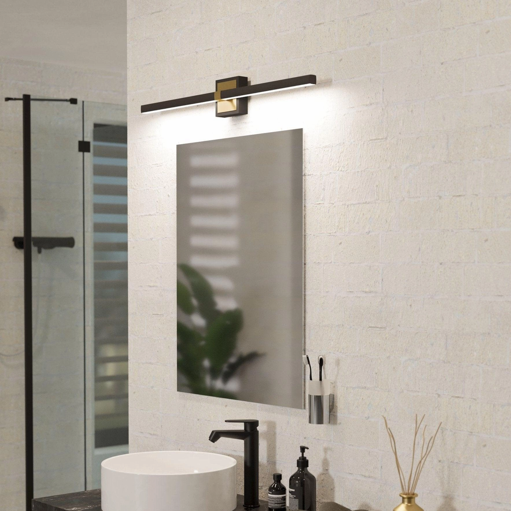 Eglo Peguera IP44 Black & Brass Bathroom LED Wall light - 80cm vintage desk lamp