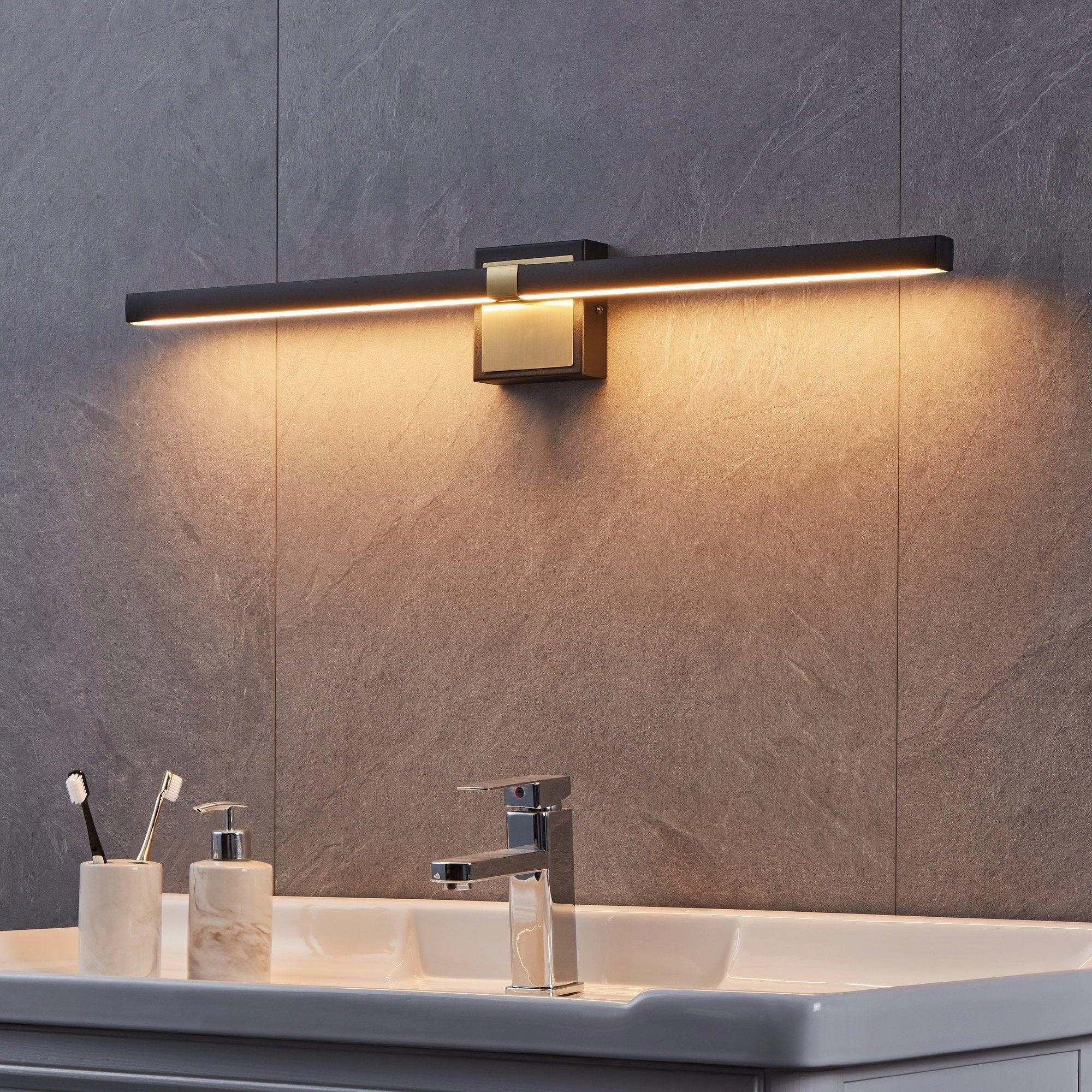 Eglo Peguera IP44 Black & Brass Bathroom LED Wall light - 80cm