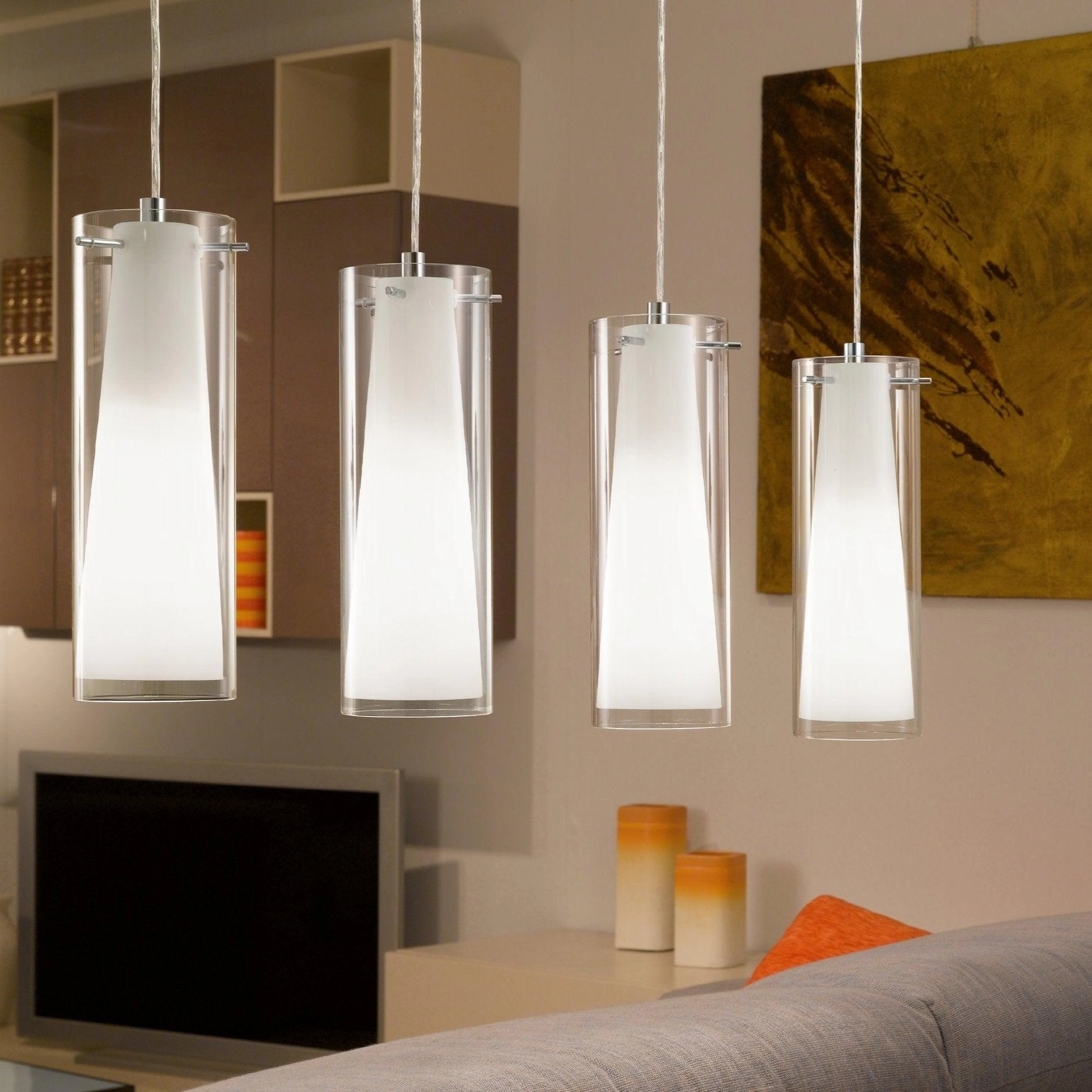 Eglo Pinto 4 Light Chrome & Opal Glass Ceiling Pendant sleek LED ceiling lamp