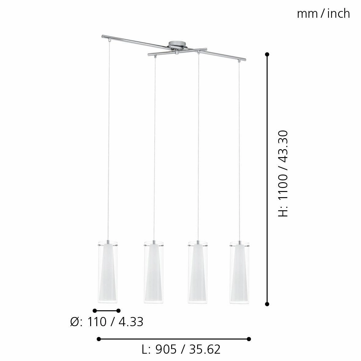 Eglo Pinto 4 Light Chrome & Opal Glass Ceiling Pendant