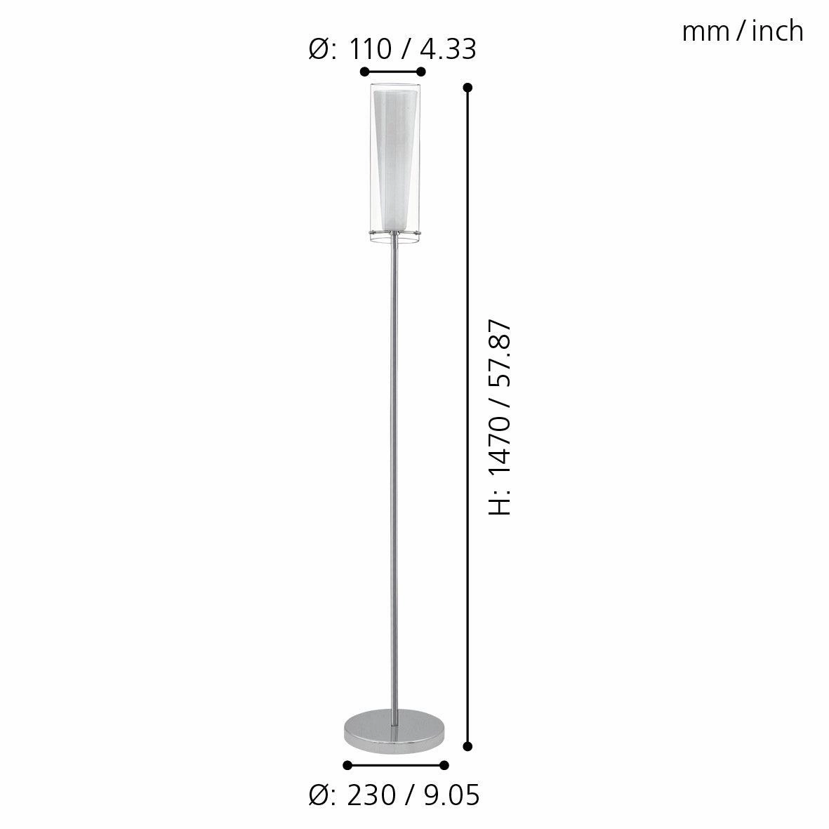 Eglo Pinto Chrome Floor Lamp With Opal White Glass Shade