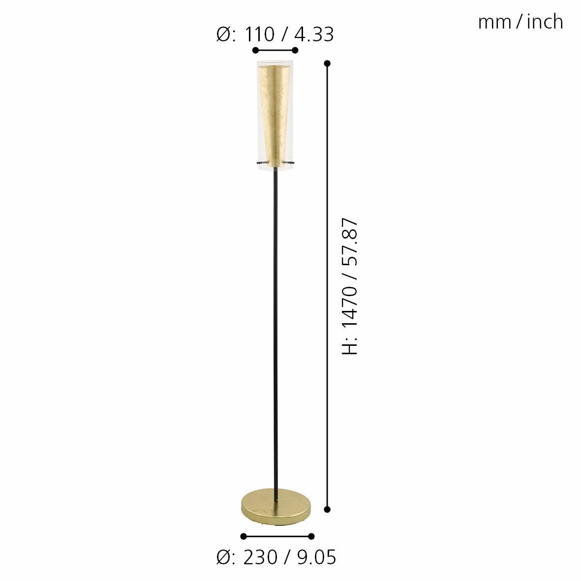 Eglo Pinto Gold Black & Gold Floor Lamp With Glass Shade