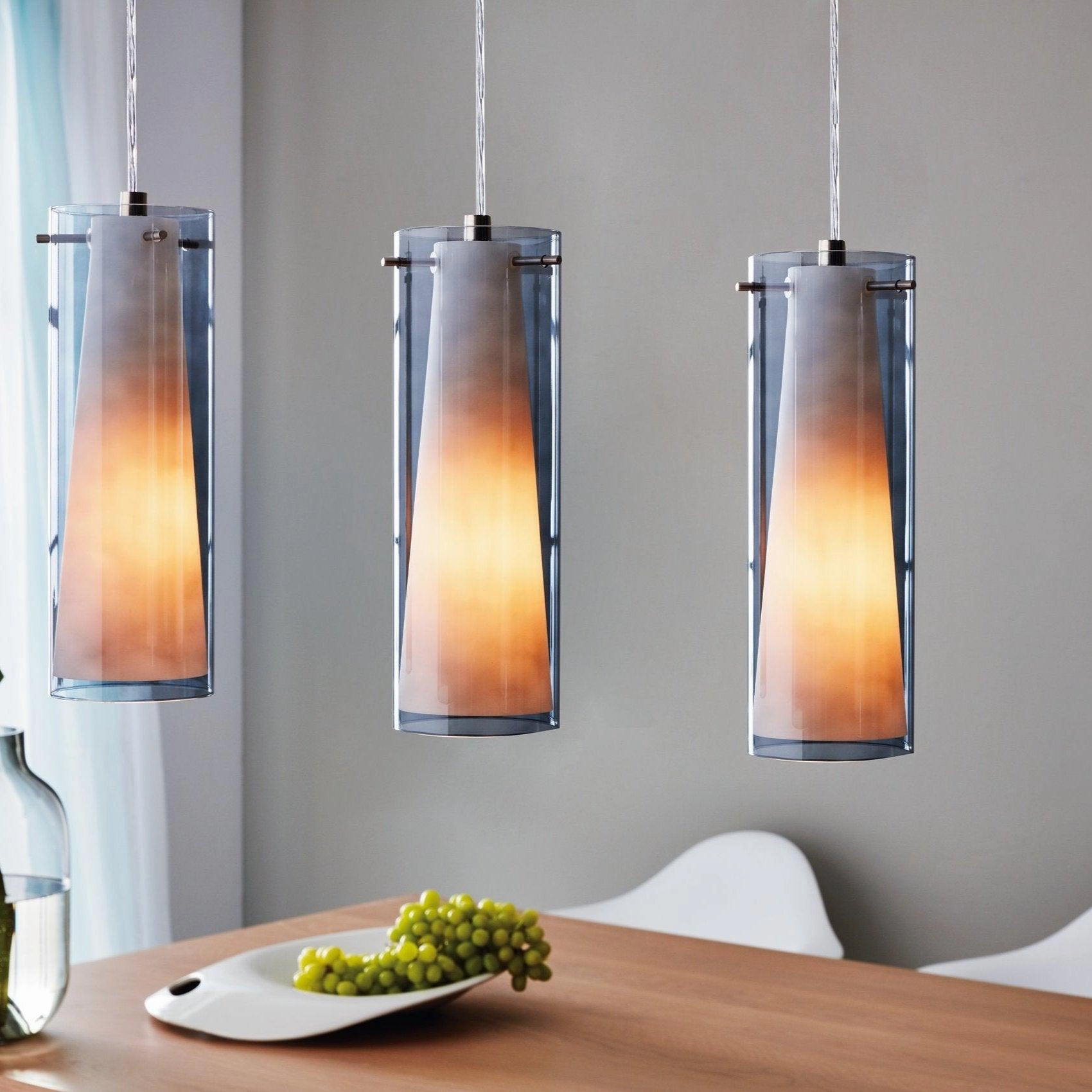 Eglo Pinto Nero 3 Light Chrome, Smoked & Opal Glass Pendant