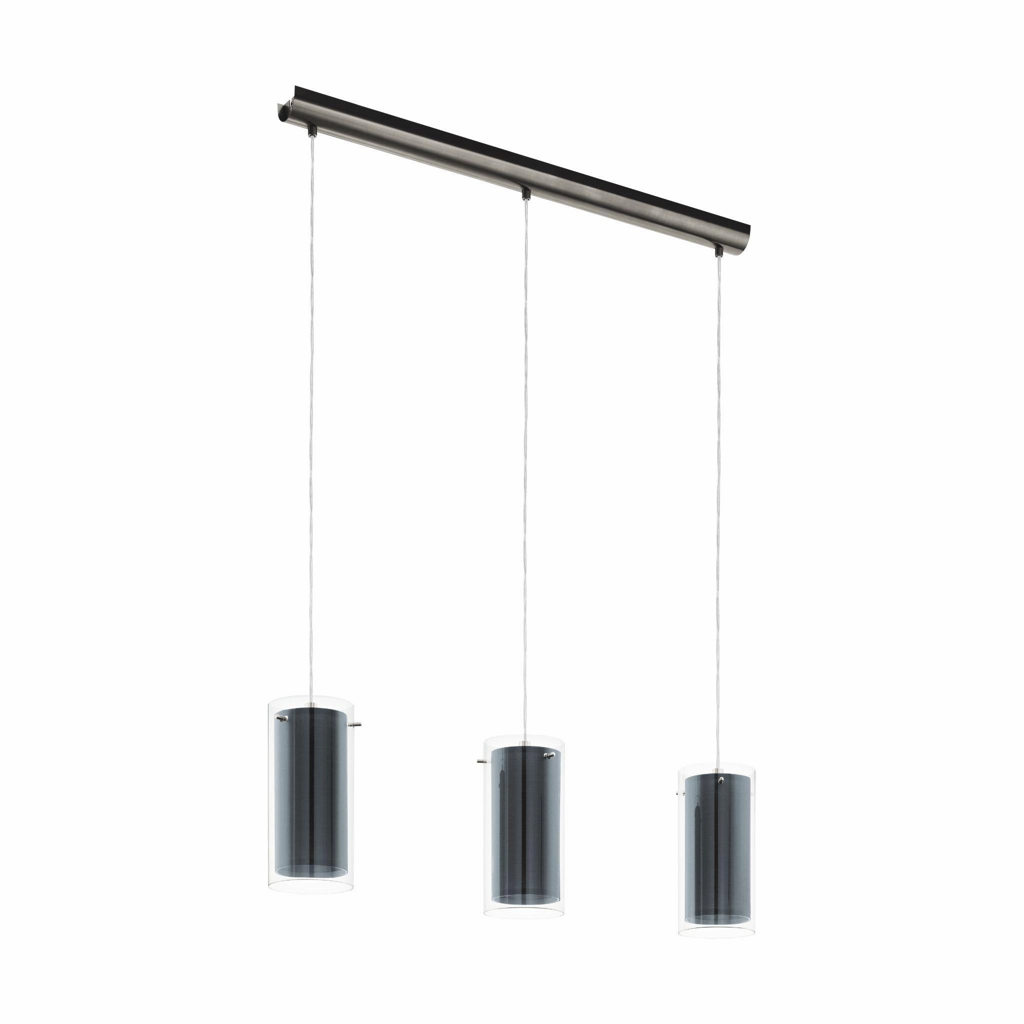Eglo Pinto Textil 3 Light Nickel & Glass Cylinder Ceiling Pendant sleek LED ceiling lamp