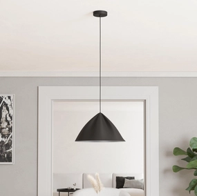 Eglo Podere Conical Black Metal Japandi Pendant flush mount ceiling fixture