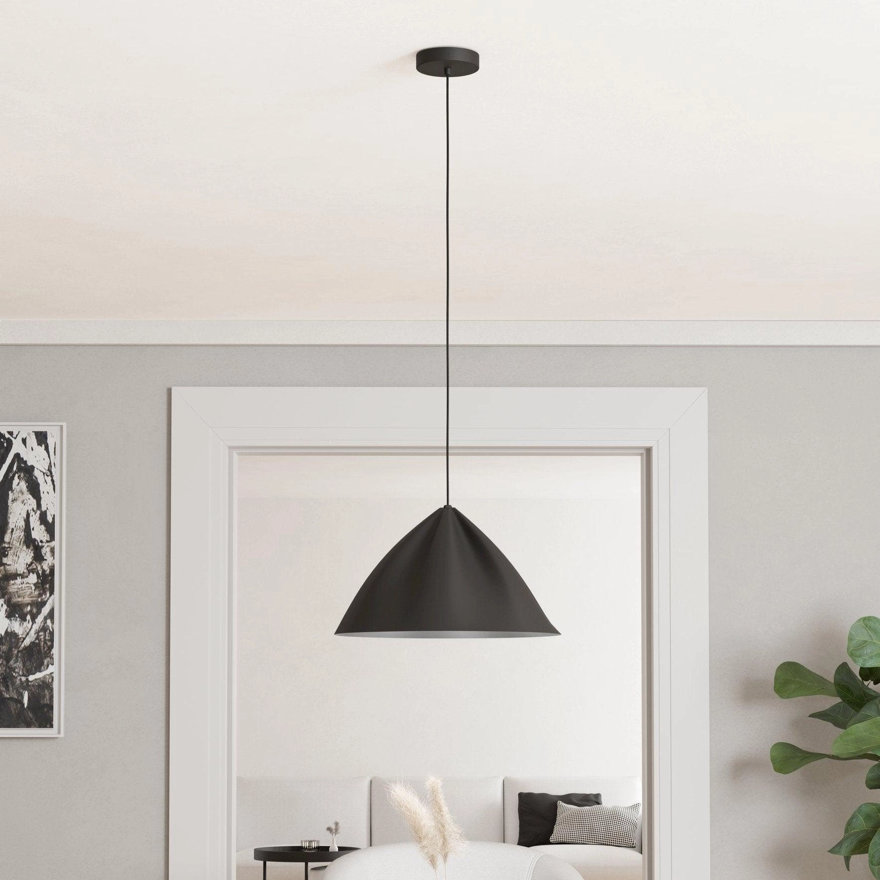 Eglo Podere Conical Black Metal Japandi Pendant flush mount ceiling fixture