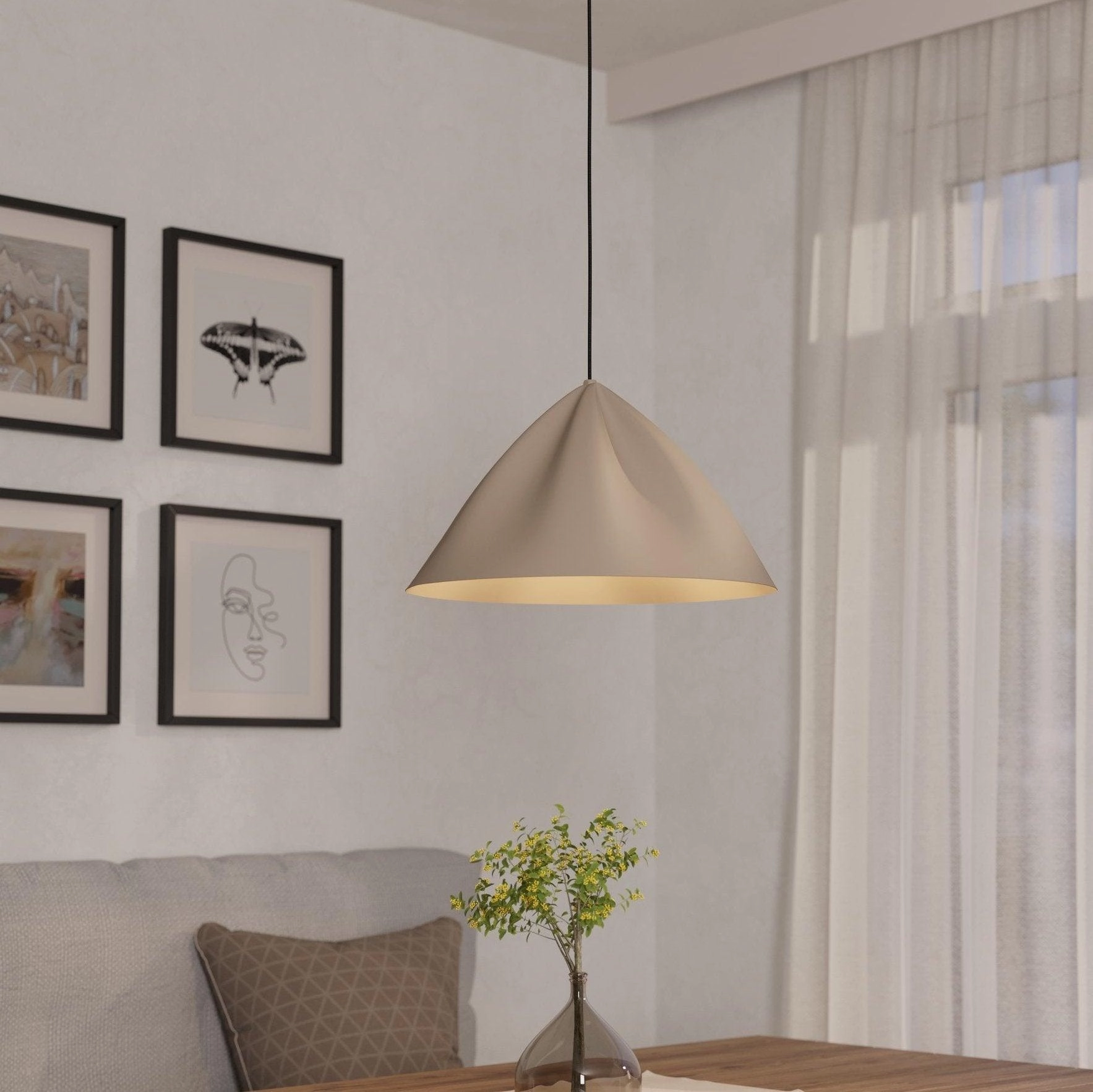 Eglo Podere Conical Sand Metal Japandi Pendant flush mount ceiling fixture